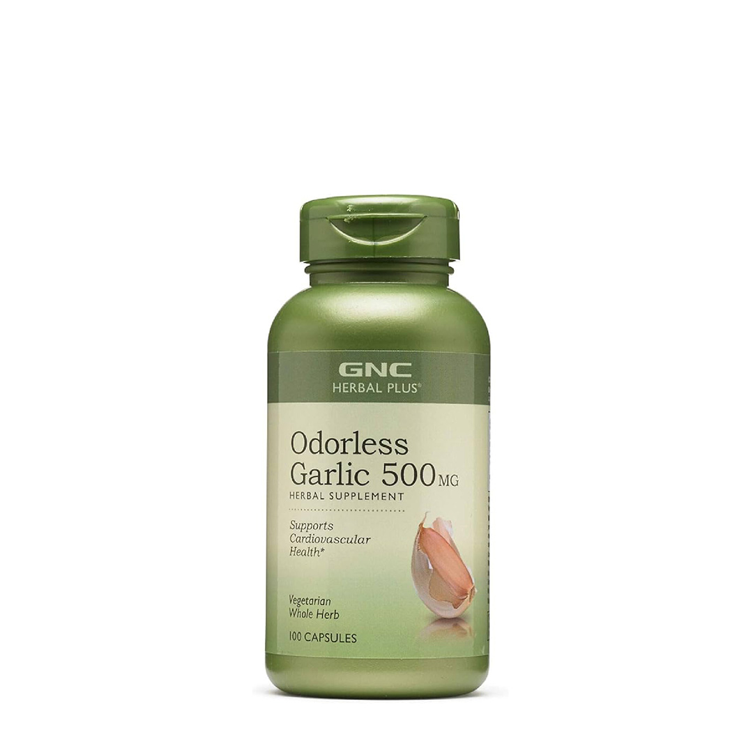 GNC-Ajo-sin-Olor-(Odorless-Garlic)-500-mg-100-Cápsulas GNC Herbal Plus Ajo sin Olor (Odorless Garlic) 500mg (100 Cápsulas), suplemento de ajo sin olor para el soporte cardiovascular en Ecuador.