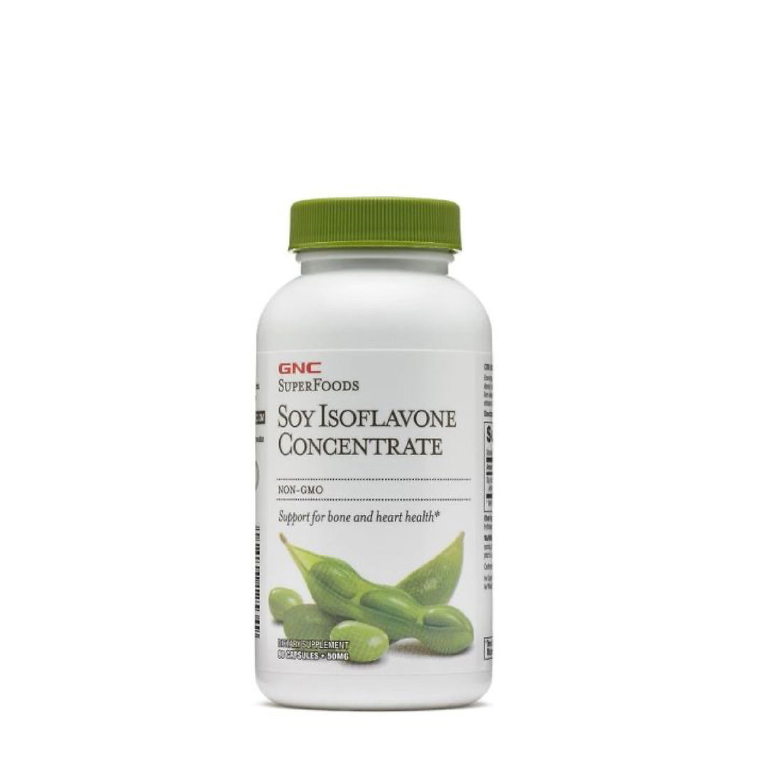 GNC-Isoflavonas-de-Soya-90-Capsulas GNC Isoflavonas de Soya de 90 cápsulas, suplemento de isoflavonas de soya para soporte hormonal en la menopausia.