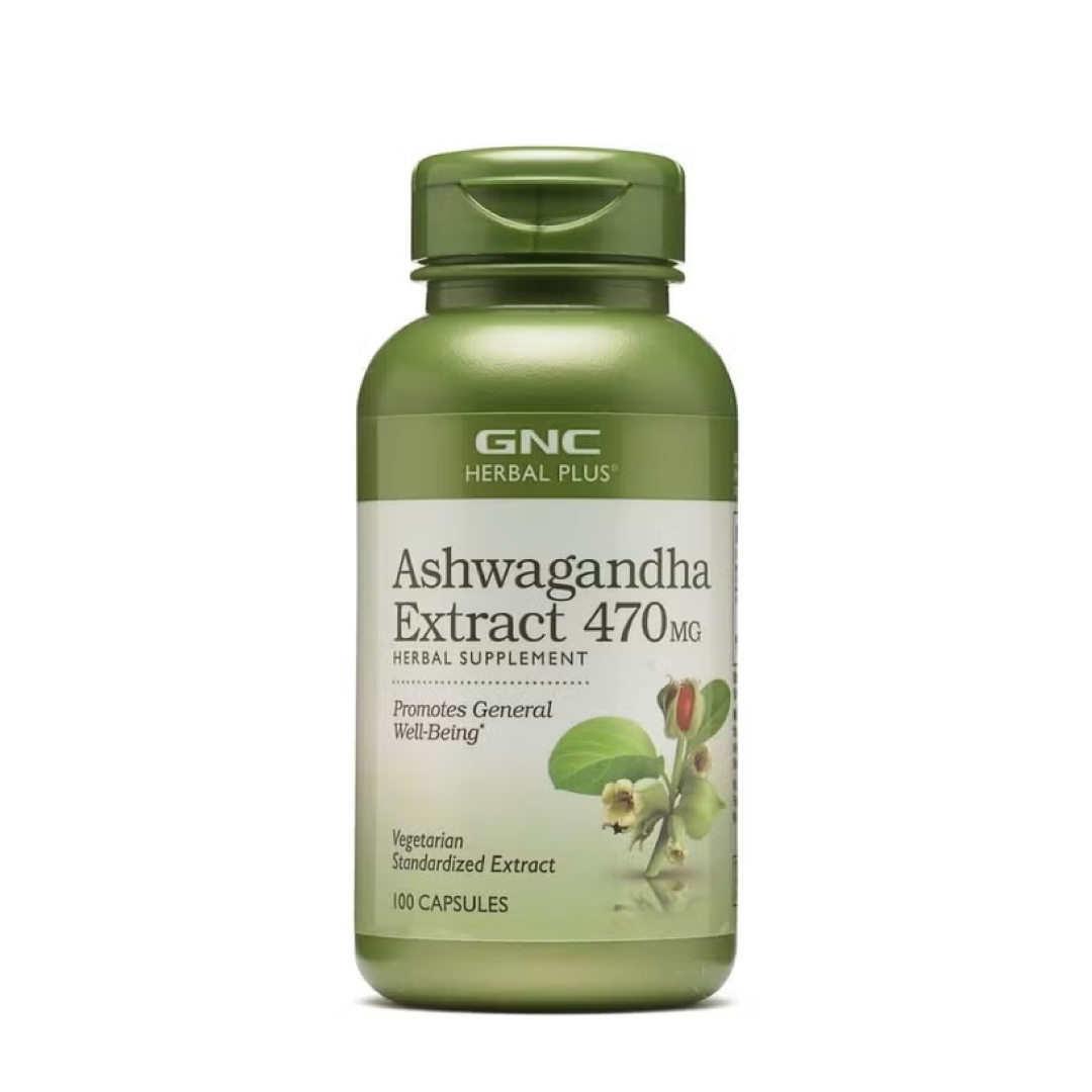 gnc-ashwagandha-470-mg-100-capsulas GNC Ashwagandha Extracto 470 mg en cápsulas vegetarianas para el alivio del estrés y control de cortisol en Ecuador.